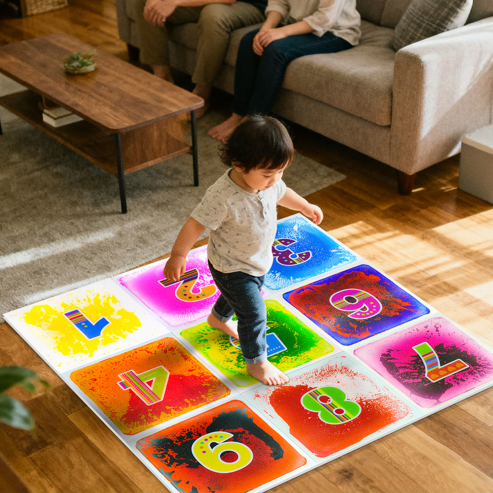 Digital Children's Liquid Floor Square Flow Hopscotch Game Sensory Liquid Floor Tiles Children's Climbing Mat