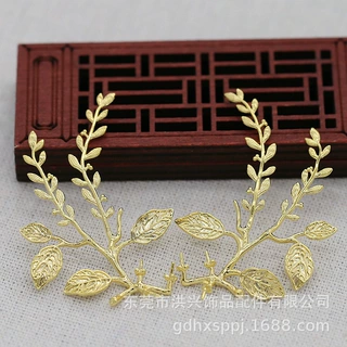 洪兴DIY饰品铜24k金保色53*38MM花枝树枝发簪配件发冠材料B1587