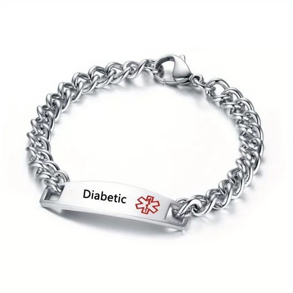 Cross-Border Hot-Selling Jewelry Titanium Steel Emergency Alarm Bracelet Men's and Women's Chain Stainless Steel Medical Id Bracelet