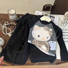 女童套装女宝宝韩版洋气可爱无感印花长袖T恤休闲百搭工装裤2件套