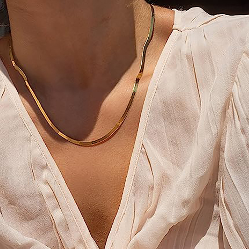 Hot ins Flat Snake Bone Chain 2mm Short chocker Stacked 3mm necklace_voghion.com