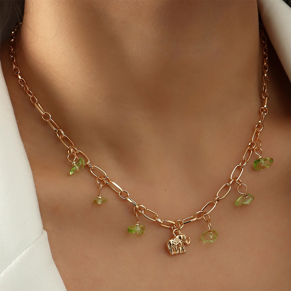 Elegant Fashion Geometric Elephant Alloy Natural Stone Necklace