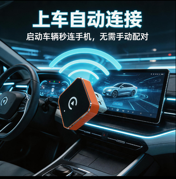 Cross-border wireless CarPlay adapter: instantly converts your car’s wired system to wireless navigation, voice guidance, and screen mirroring