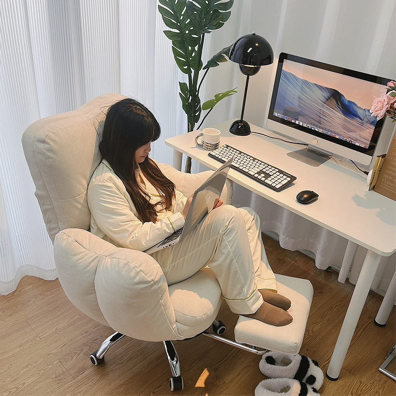 Home Computer Chair, Comfortable Sedentary Lazy Sofa Chair, Girls' Bedroom Reclining Makeup Chair, Dormitory Desk Back Chair