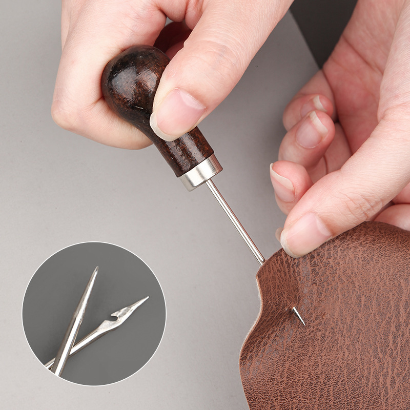 Fabricante al por mayor calabaza mango de madera maciza cono de aguja cuero punzón de ojo de perforación de bricolaje hecho a mano zapatos de reparación zapatos Qianbitong