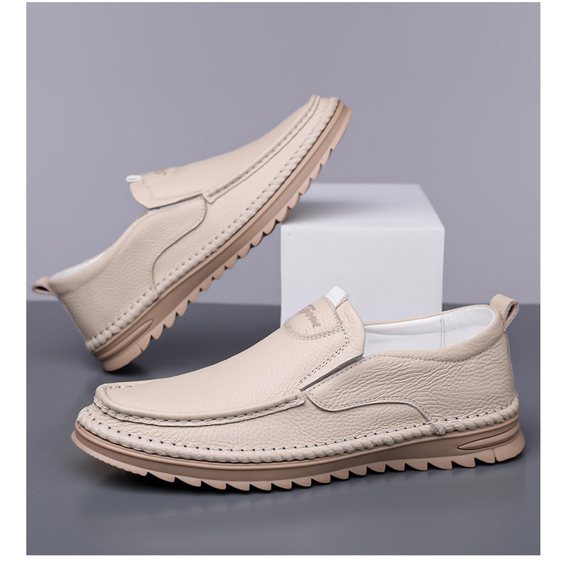 Giày lười nam da bò lớp đầu mềm, đế bằng chống trượt, cỡ lớn — Kaki, Màu trắng, Màu đen chi tiết 18