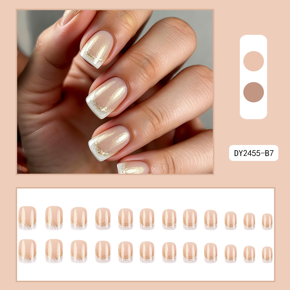 Unpa de uñas de uso comercial exterior simple blanco francés corto redondo desnudo suave blanqueamiento parche de uñas falsas