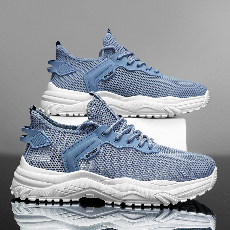2025 nuevos zapatos de verano transpirables para hombres, malla hueca, zapatos de malla delgados ligeros, zapatos deportivos blancos para estudiantes, hombres