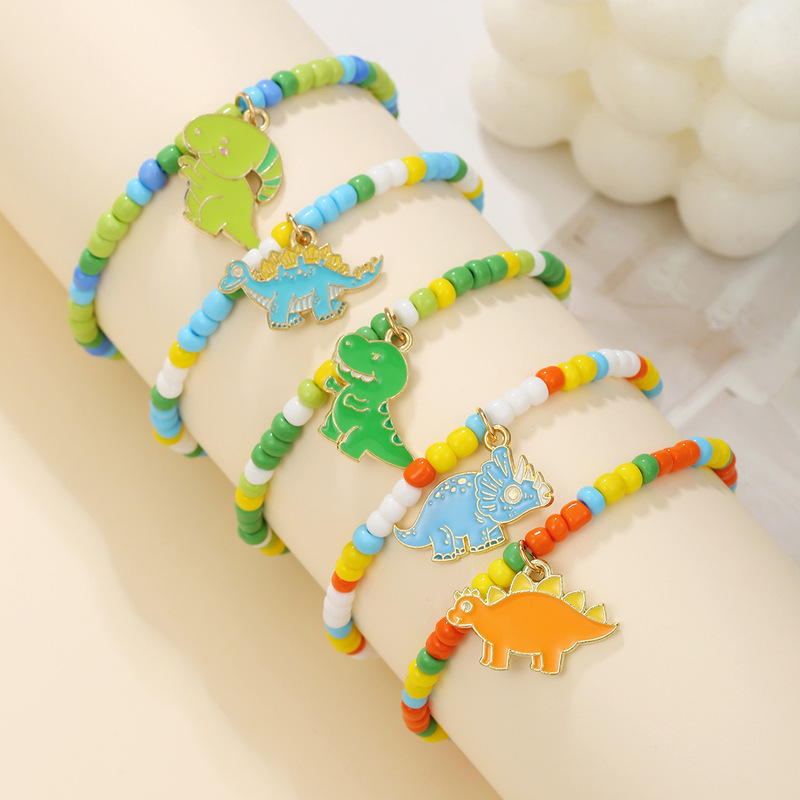 Cartoon Dinosaur Seed Bead Bracelet, Cute Colorful Beaded Jewelry for Kids, Popular Cross-Border Student Accessories