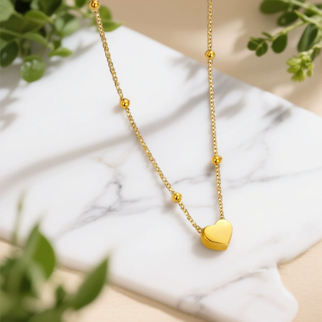 Подвеска и браслет сердце, anklet, цепочка, брендовый набор, аксессуар, простой и элегантный дизайн, 750 пробы золота, оптовая продажа