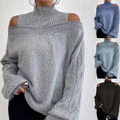 秋と冬の新しいオフショルダーハーフタートルネックヨーロッパとアメリカの女性用セーター、ゆったりとした大きなバージョンのクロスボーダーセーター、女性用メーカーが在庫あり