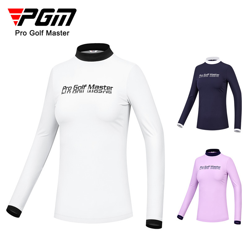 Áo thun cổ đứng dài tay nữ Golf PGM co giãn cao in hoa thời trang — QZ079-Váy trắng, QZ079-váy đen, YF533-Áo màu tím nhạt, YF533-Áo màu xanh nước biển