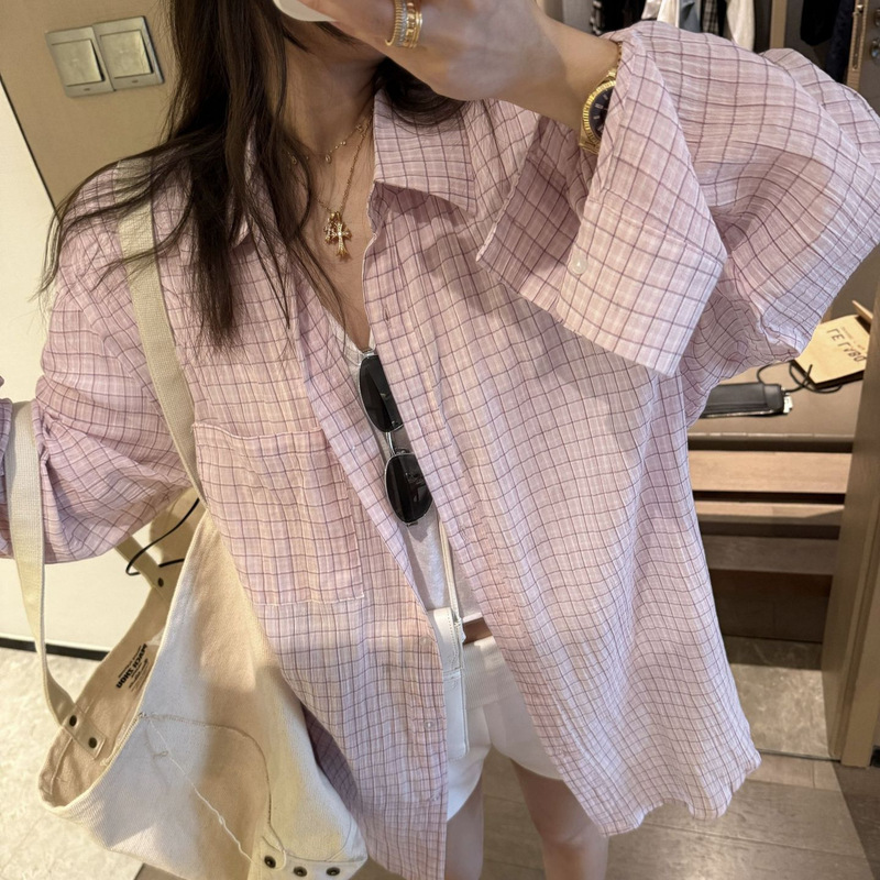 2026 New Summer Style Plaid Shirt for Women, Loose Mid-Length Plaid Shirt, Sun Protection Jacket, Versatile Long-Sleeved Top 2026 New Summer Style Plaid Shirt for Women, Loose Mid-Length Plaid Shirt, Sun Protection Jacket, Versatile Long-Sleeved Top