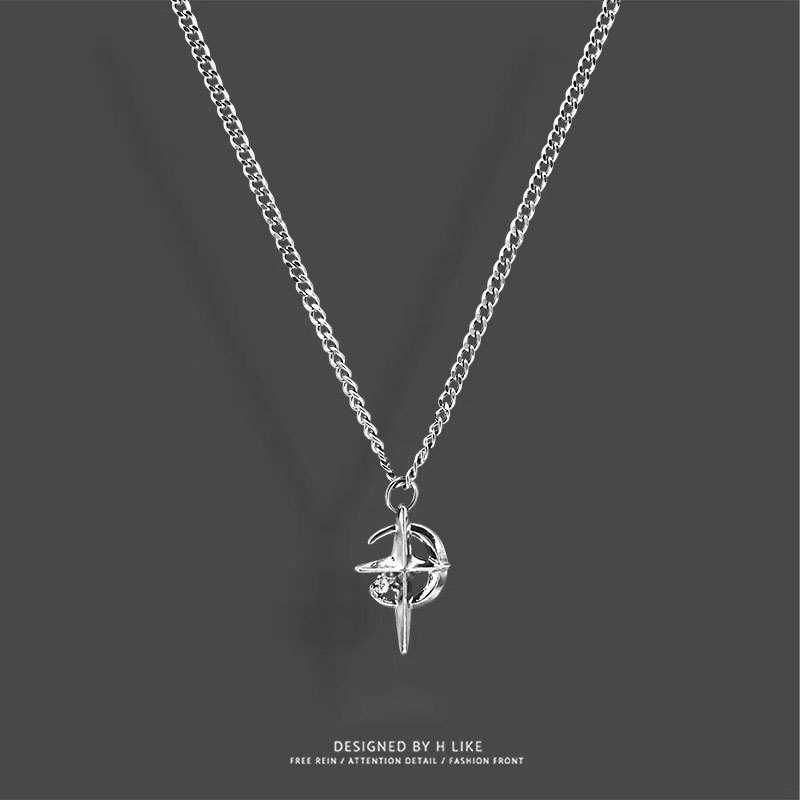 Cross Star Moon Diamond Necklace Pendant Jewelry Titanium Steel Personalized Snake Bone Short Sweatshirt Chain Men's and Women's Elegant Accessories Cross Star Moon Diamond Necklace Pendant Jewelry Titanium Steel Personalized Snake Bone Short Sweatshirt Chain Men's and Women's Elegant Accessories