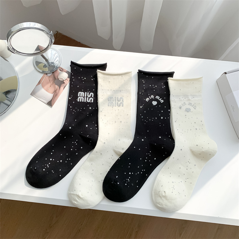 Miumiu Ballet Style Socks Gray Women's Pile Socks Summer Thin Korean Style Long Tube with Mary Jane Small Leather Shoes