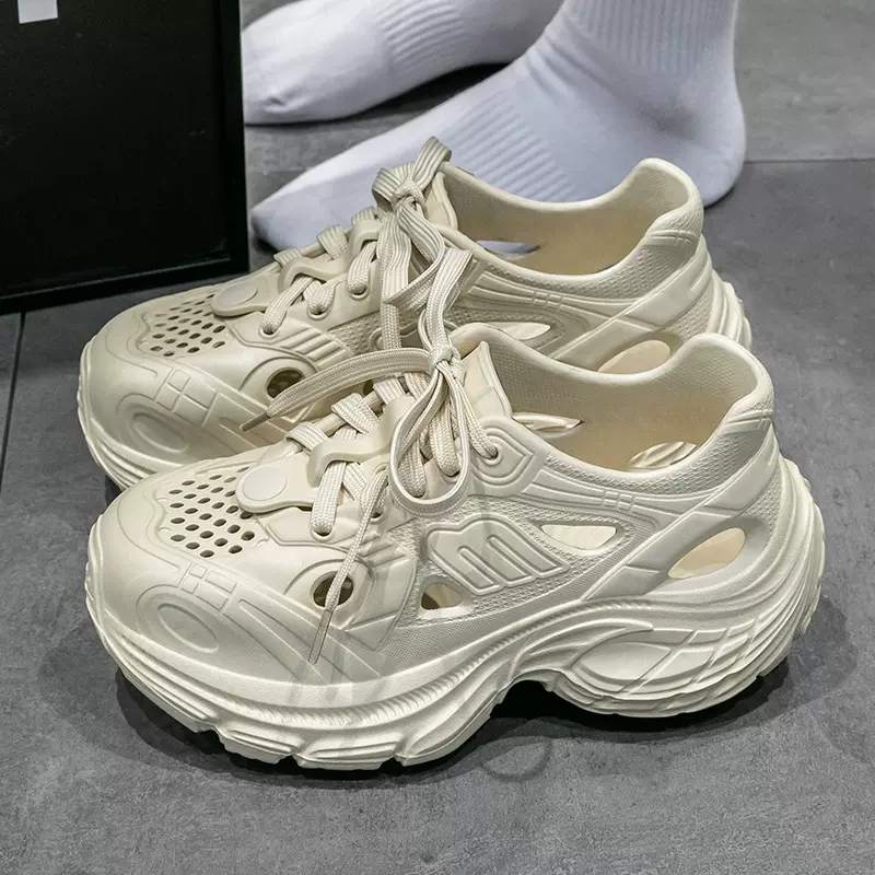 增高洞洞鞋女夏季外穿时尚厚底EVA高跟松糕拖鞋防滑沙滩包头凉鞋