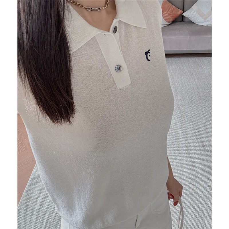 Xiaoxia MO Elegant Urban Style｜Fancy Linen Blend Cool Comfortable Wide-Shoulder Sleeveless Polo T-Shirt Knitwear for Women