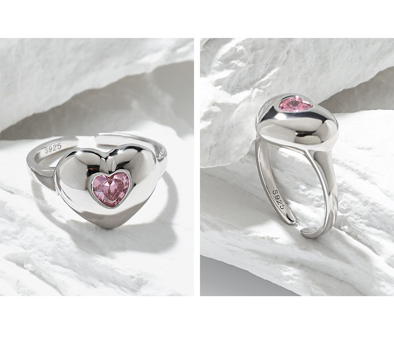 Fashion Heart Shape Sterling Silver Open Ring Plating Inlay Zircon 925 Silver Rings