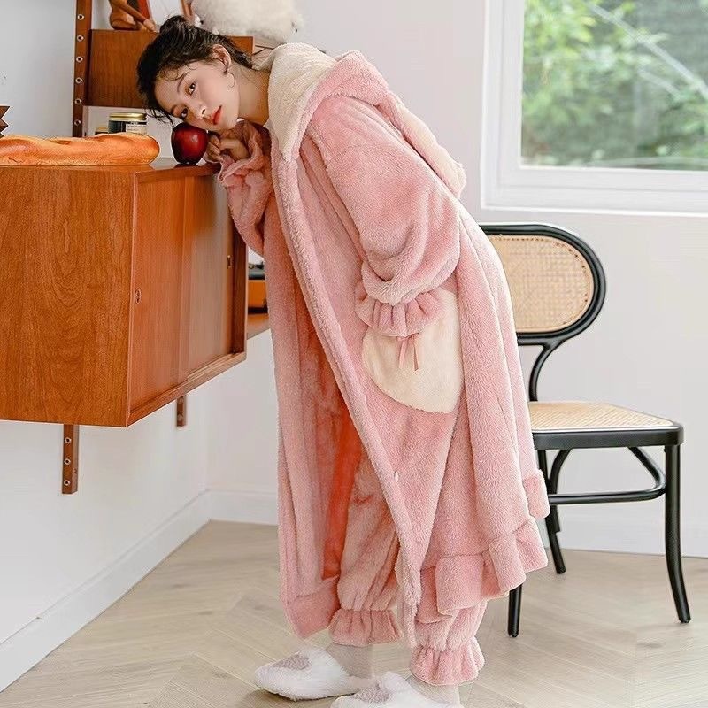 特価!! パジャマ女性の冬のパジャマは保温冬の学生のかわいいバスローブとベルベットはサンゴのベルベットを厚くした|undefined