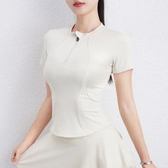 High-end women's yoga top summer half-zip sports T-shirt short-sleeved professional running and fitness clothing