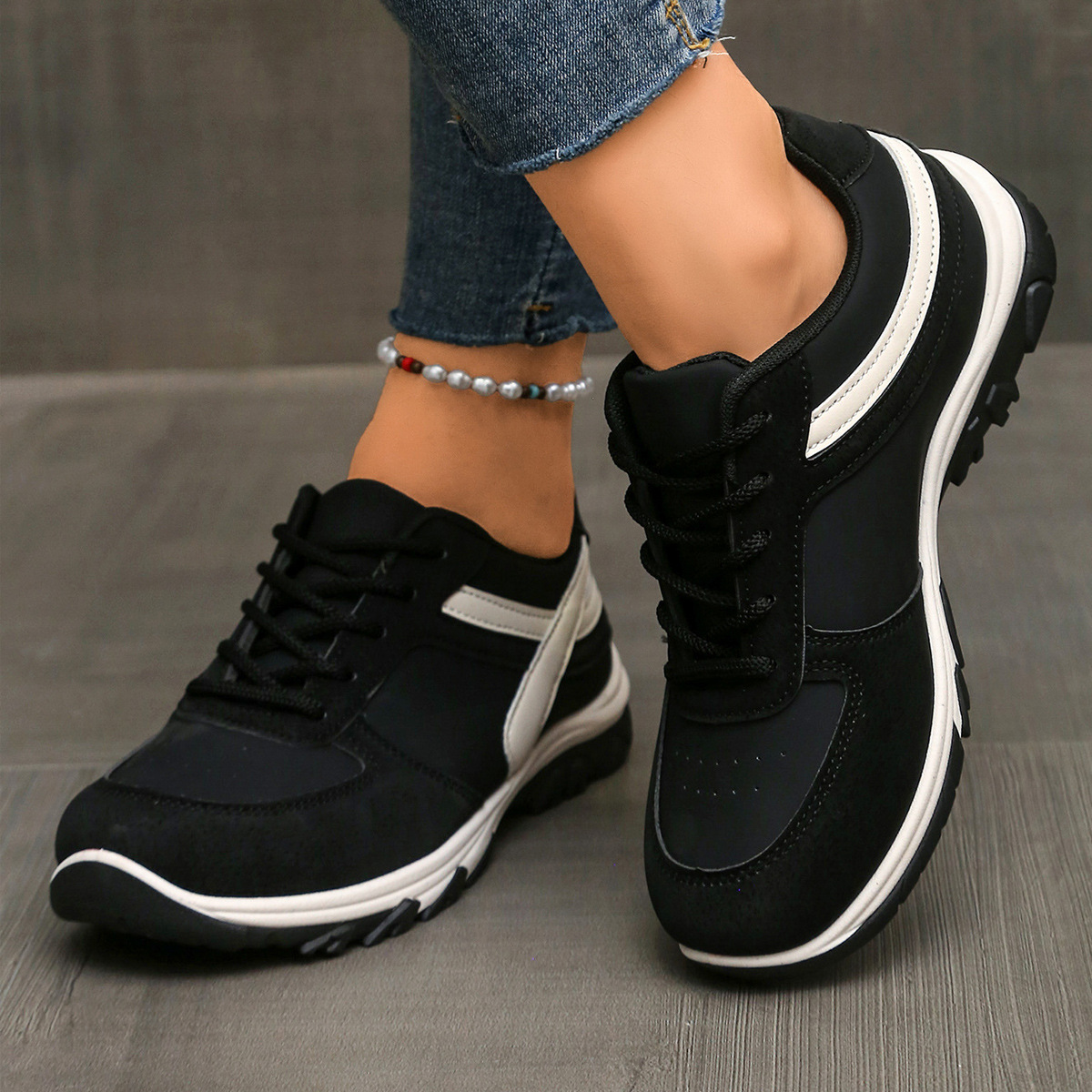 Women's Color Block Lace Up Athletic Shoes Comfortable Casual Running Spring New Ready For Immediate Shipment_voghion.com