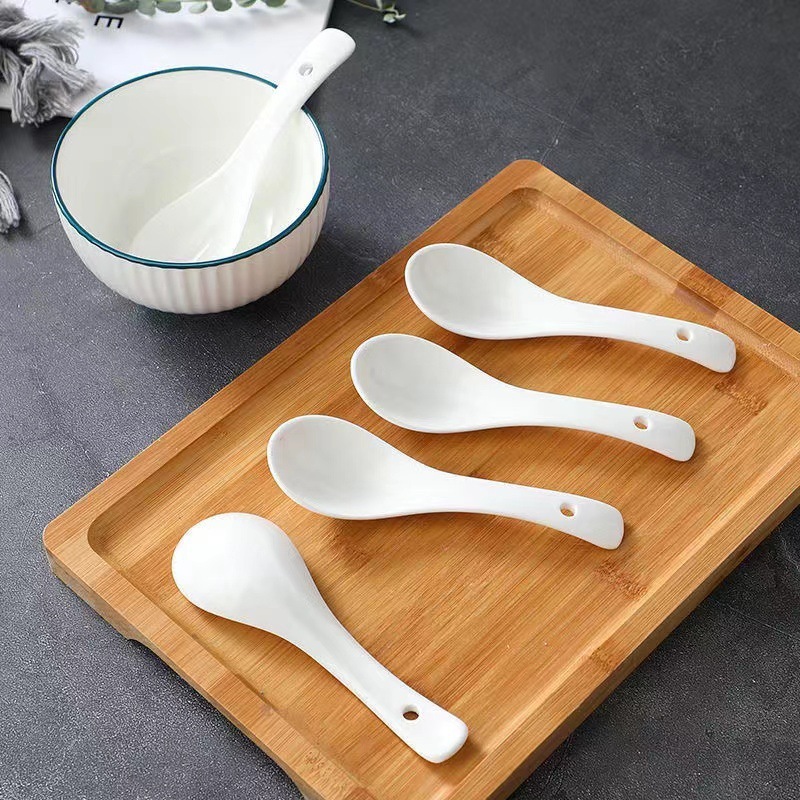 純白の陶器製しゃもじ ホテル・レストラン・家庭用 精巧な純白の小スプーン 小さなスープスプーン スープ用スプーン|undefined