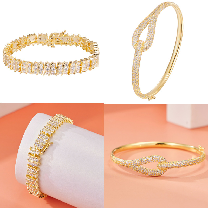 18K Gold-Plated Light Luxury Full Diamond Bracelet for Women, Niche Design with Horseshoe Clasp, Wholesale for European and American Cross-Border Markets