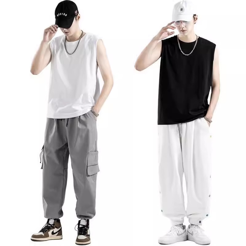 Sleeveless Cotton Men's T-Shirt for Sports and Fitness, Loose-Fitting Undershirt, Trendy Style