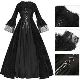 欧美中世纪女装亚马逊文艺复兴时期女式中世纪服装蕾丝长款连衣裙
