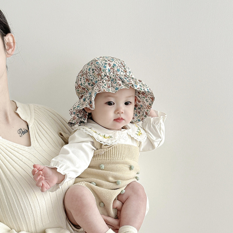 Sombrero para bebés primavera y otoño delgado coreano sombrero de pescador de gran bisel ajustable para bebés pequeños meses sombrero de cuenca
