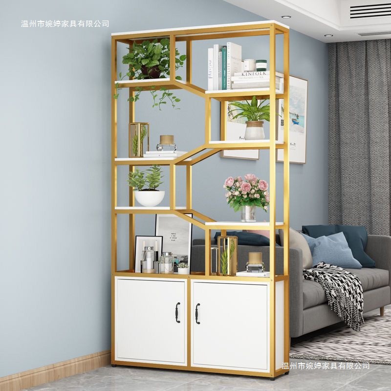 Multi-Layer Iron Bookshelf Screen Entrance Partition Cabinet Hollow Storage Display Rack Office Partition Rack Floor-Standing