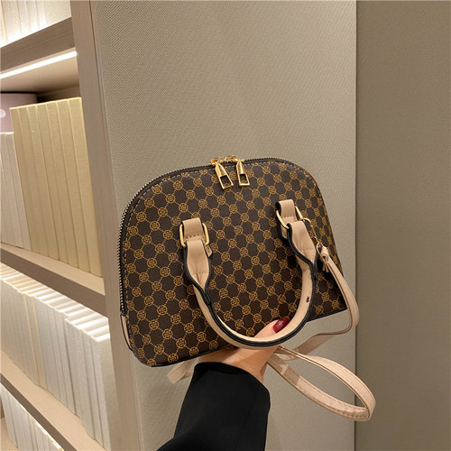 Early Spring  New Retro Texture Handheld Shell Bag Stylish Solid Color Minimalist Checkered Fashion Shoulder Bag