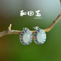 Производитель оптом Hutian Jade серьги гвозди 925 стерлингового серебра яичная лапша высокого уровня натуральный 925 стерлингового серебра серьги овальный дизайн