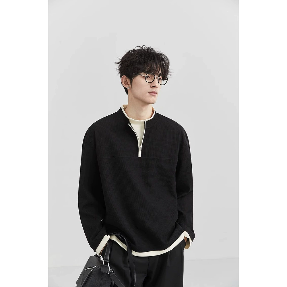 Поддельные две части небольшого высокого воротника свитера мужской 2024 весна и осень новый свободный продвинутый пол-молния с длинными рукавами куртка