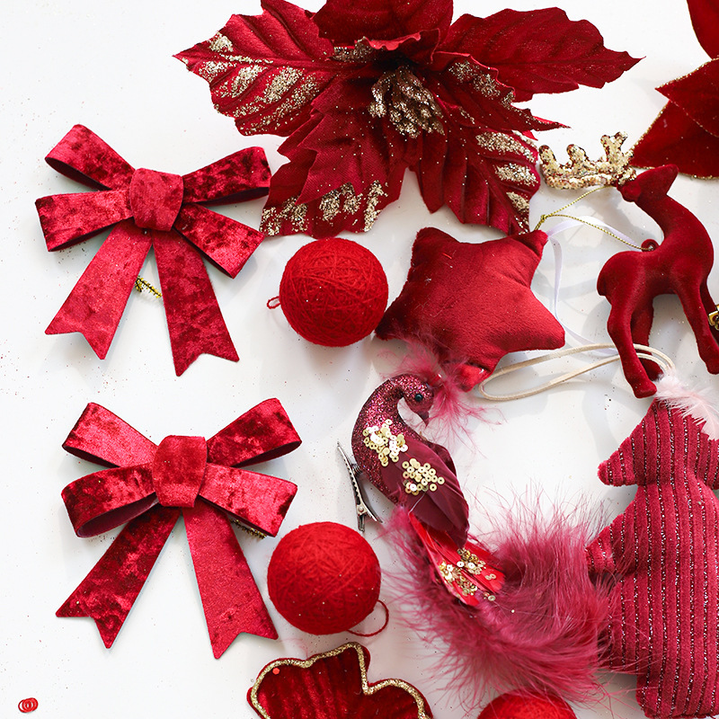 クリスマスの装飾品の赤いシリーズのセットのクリスマスツリーの装飾のペンダントの蝶結びのクリスマスのボールの花束の材料の卸売り|undefined