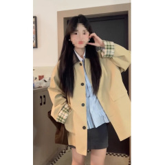 韩系撞色格纹拼接爆款风衣外套女2025春秋季新款小个子高级感短款