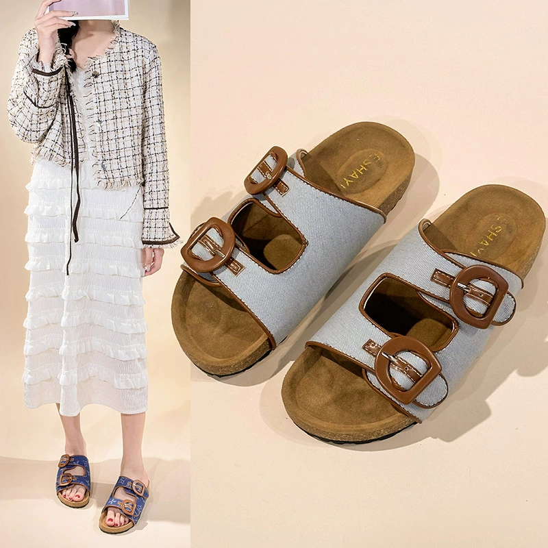 Джинсовые тапочки нишевого дизайна на толстой подошве для женщин, которые можно носить как верхнюю одежду, сандалии Boken для пляжного отдыха в сказочном стиле на море.