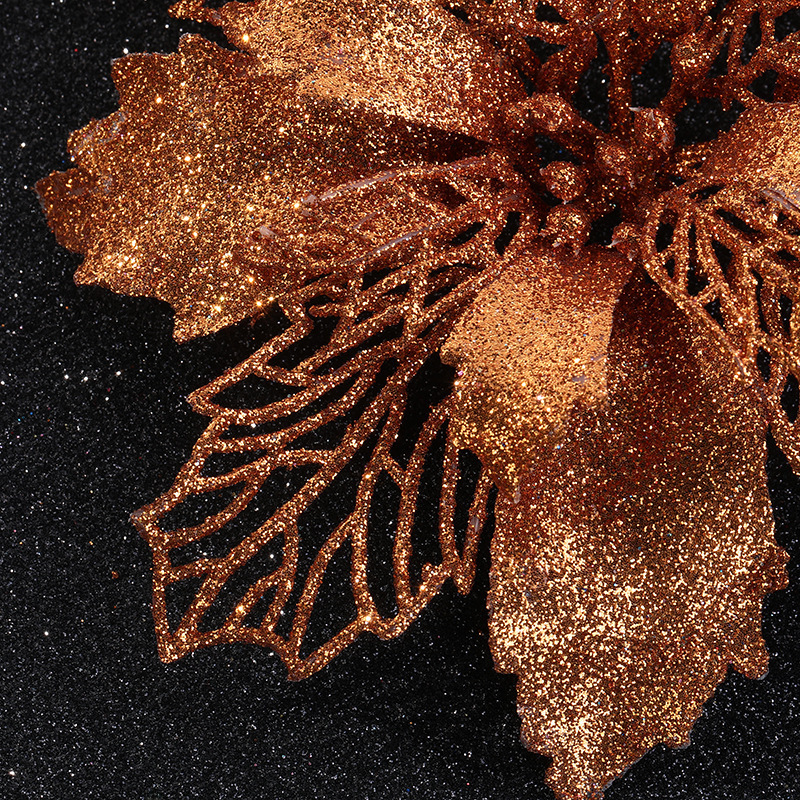 Christmas Gold pink flower hollow gold pink Christmas flower large artificial flower Christmas tree decoration supplies cross-border exclusive_voghion.com