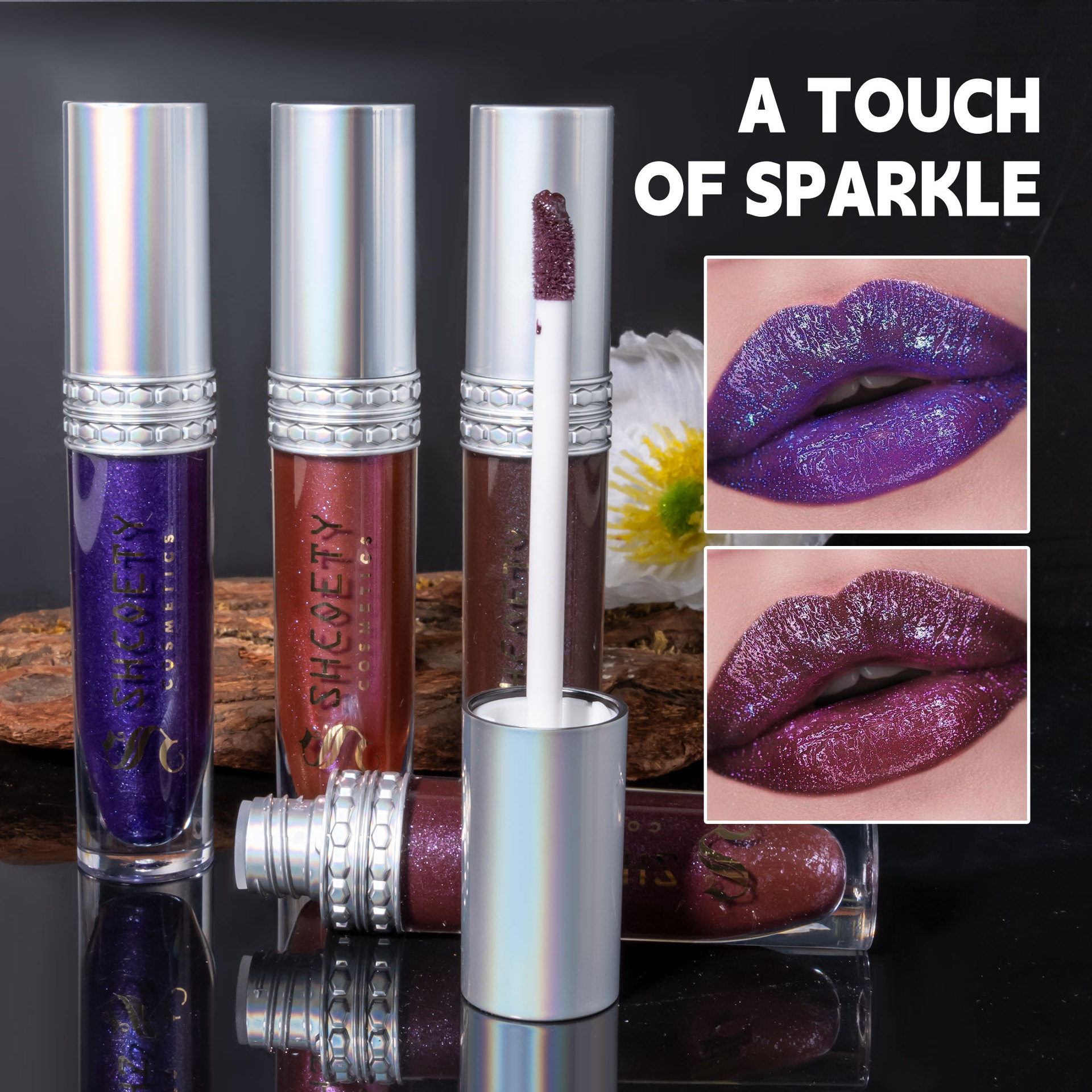 SHCOETY Cross-border Sparkling Polarized Lip Gloss is long-lasting and easy to color, with a dazzling bright lip gloss and a fine pearlescent glow that moisturizes the lips undefined