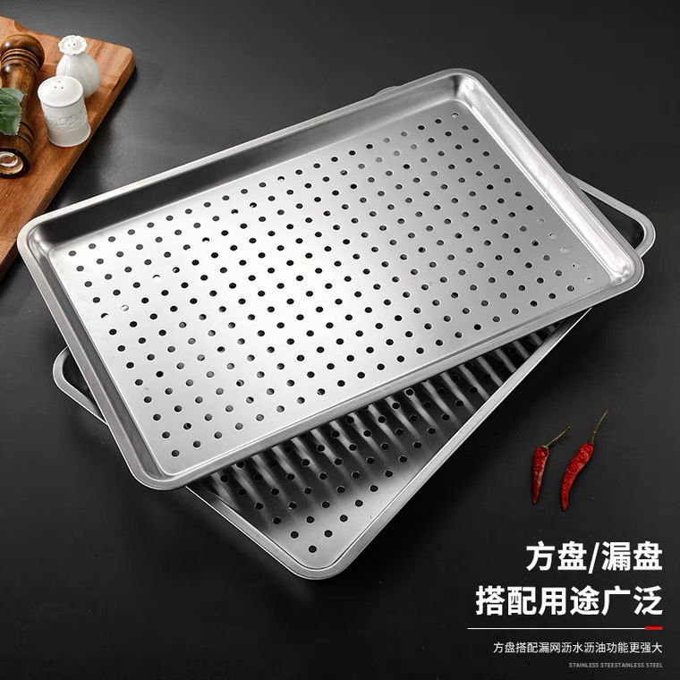 304 食品グレードの韓国つや消しステンレス鋼トレイ長方形平底正方形プレートベーキングパン厚みのある商業蒸しライスプレート|undefined