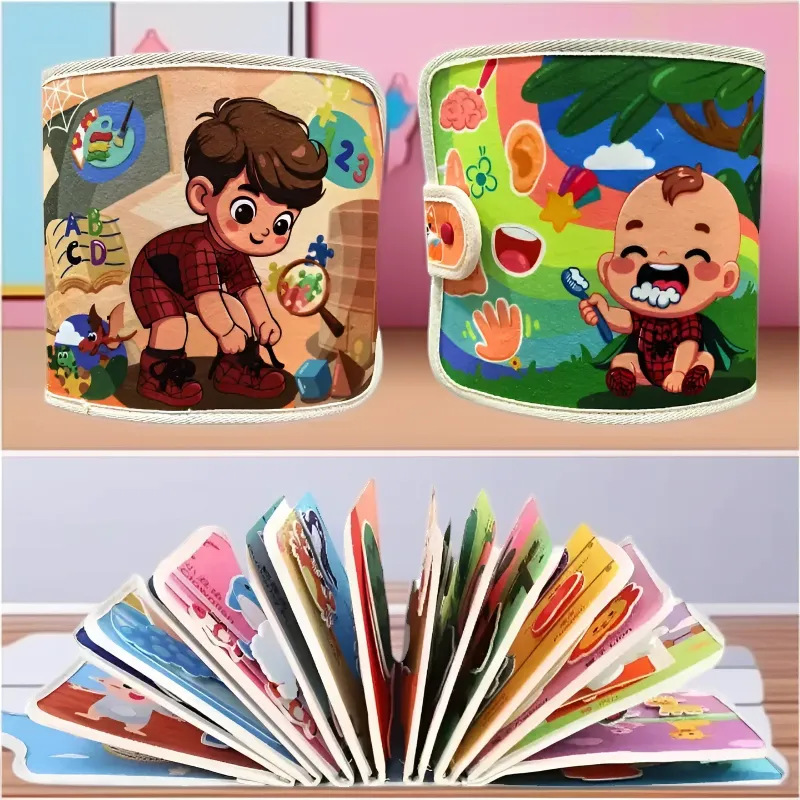 Educación temprana dibujos animados fieltro libro de tela transfronteriza Montessori bebé niños libro tranquilo Desarrollo Inteligencia Rainbow Book 3D ESTÉREO