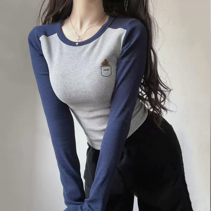纯棉长袖t恤女装2025新款春秋冬季加绒修身内搭打底衫辣妹短上衣|undefined