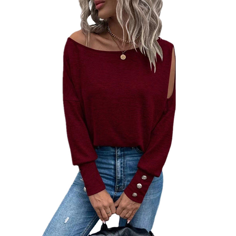 Women's T-shirt Long Sleeve Blouses Button Fashion Streetwear Solid Color display picture 3
