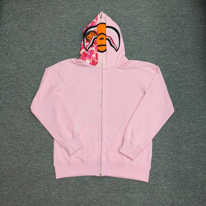Cross-Border Wholesale Dropshipping Foreign Trade Shark Head Double Hat Black and Pink Sweatshirt for Men and Women Cardigan Zipper Trendy Brand Couple Jacket