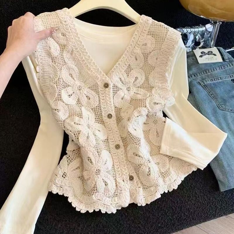 Ethnic Style Lace Hollow-Out V-Neck Knitted Vest for Women, Summer Wear, Loose Cover-Up, Sleeveless Casual Top Ethnic Style Lace Hollow-Out V-Neck Knitted Vest for Women, Summer Wear, Loose Cover-Up, Sleeveless Casual Top