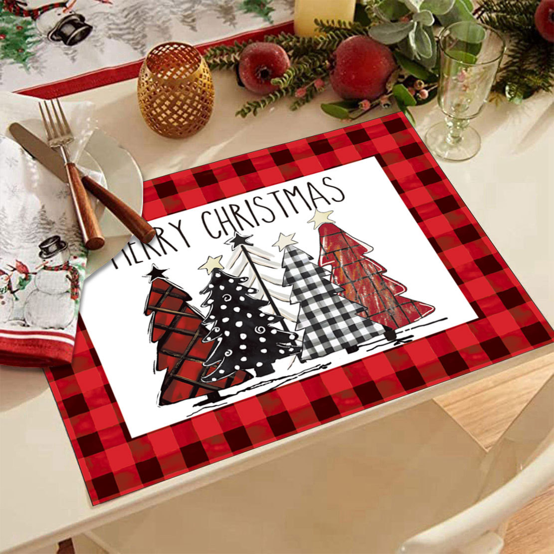 Casa e Jardim Jogos americanos de Natal, bases para copos, almofadas de isolamento de linho, decoração de feriado, tapetes de mesa de cozinha personalizáveis_voghion.com