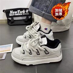 新款冬季加厚加絨棉鞋復古輕便潮流德訓鞋男情侶百搭休閒運動鞋女