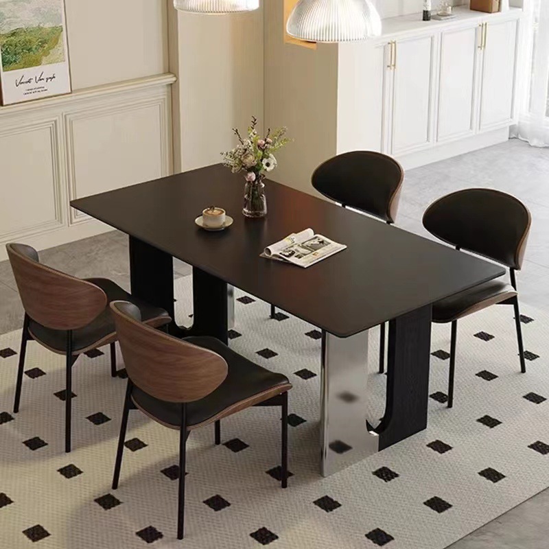Mesa de comedor de madera maciza estilo francés medieval diseñador de red de casa pequeña tabla de acero inoxidable rectangular mesa y silla de comedor