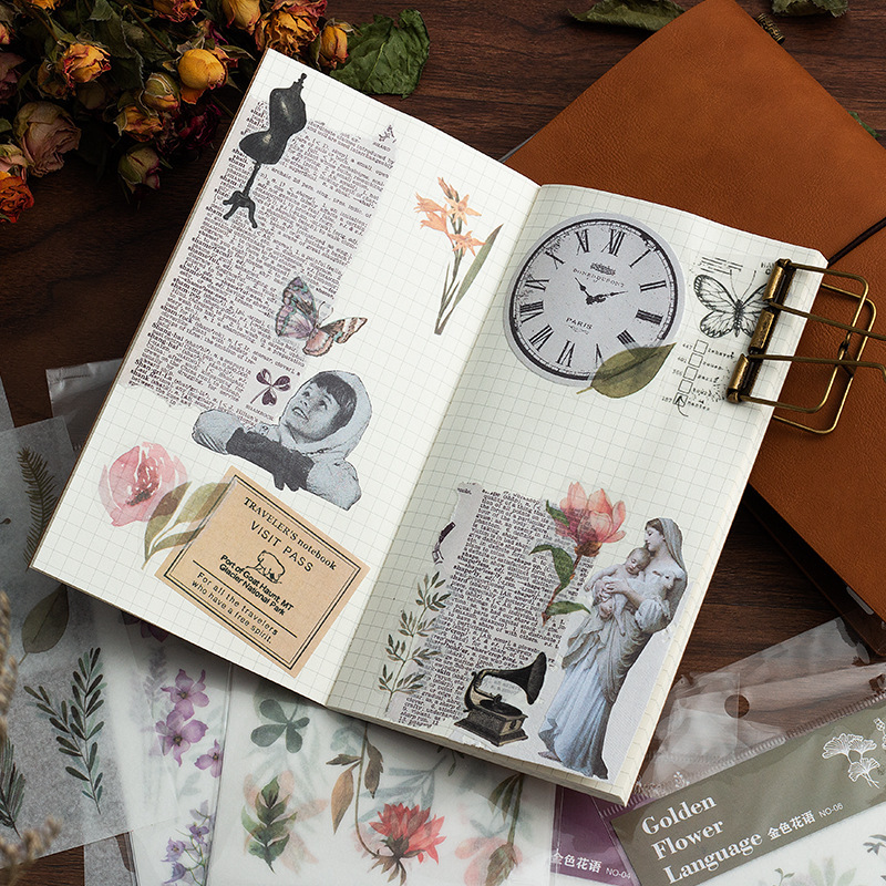 INS fresco 3 piezas en pegatinas planas de oro flor Idioma DIY álbum y papel pegatinas Diario planta flor pegatinas