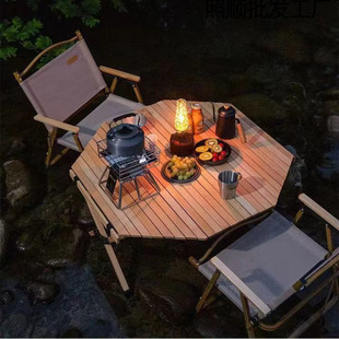 Octagonal Outdoor Table Hexagonal Egg Roll Table Outdoor Table and Chair Set Full Set of Internet Celebrity Camping Style Garden Indoor and Outdoor Courtyard